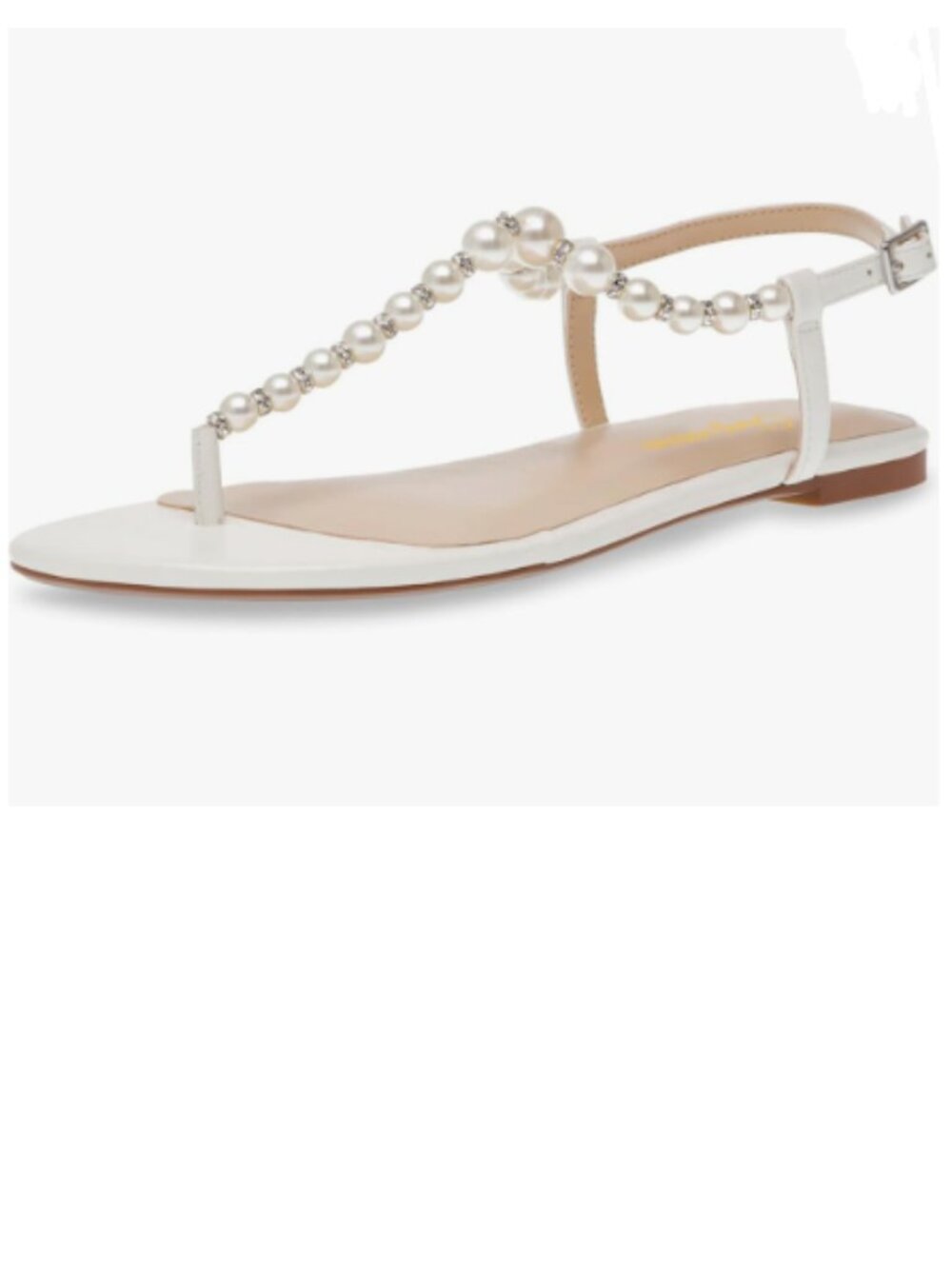 Tang'scuisins Ivory Round Split Toe Thong Sandals Pearl T-Strap Buckled Flats